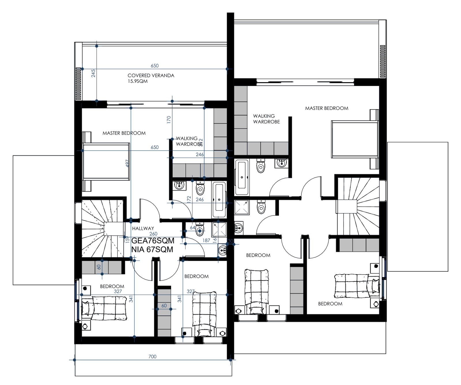 First floor plan of the Stroumbi semi-detached homes